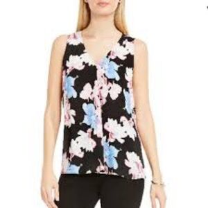 Vince Camuto Poetic Bouquet Lightweight Black Blue Pink Floral Sleeveless Blouse